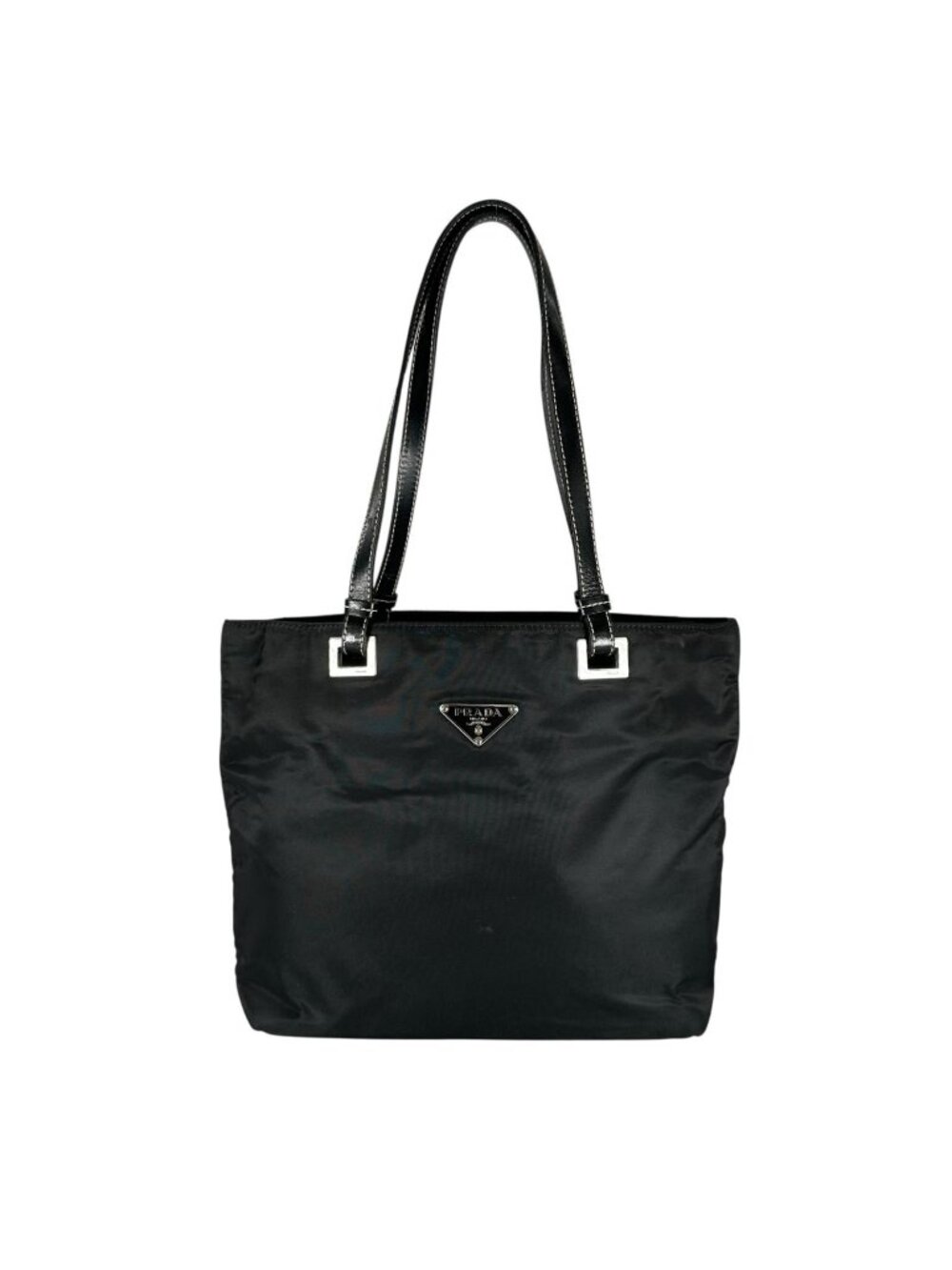 Prada Triangle Logo Tote Bag Nylon Black